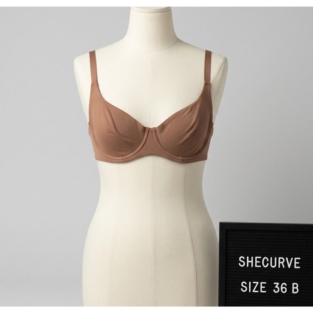SHECURVE Underwire Unlined Bra Size 36 B Brown Comfort